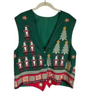 Vintage Handmade Christmas snap front vest Santa Claus Christmas Tree
